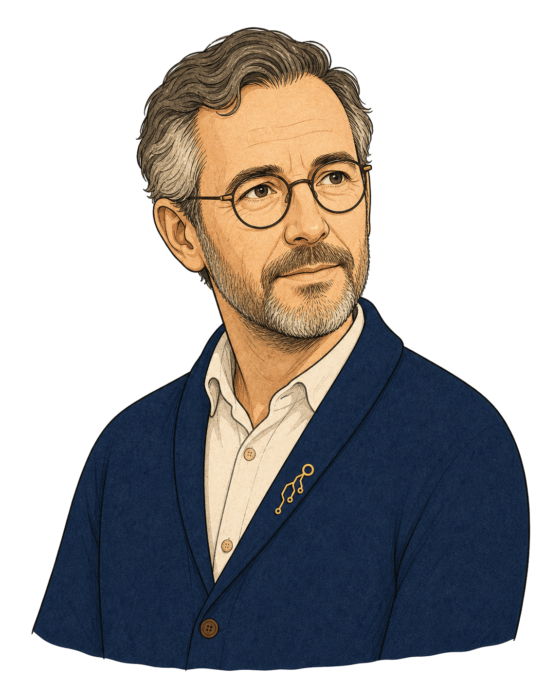 Illustrerat porträtt av Folke Källström, AI-historikern