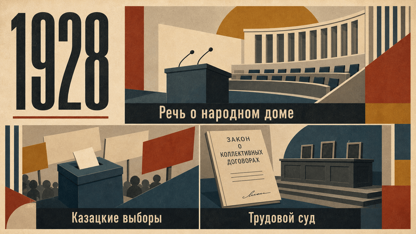Инфографика о Швеции 1928 года: Казацкие выборы, Речь о народном доме, Трудовой суд.