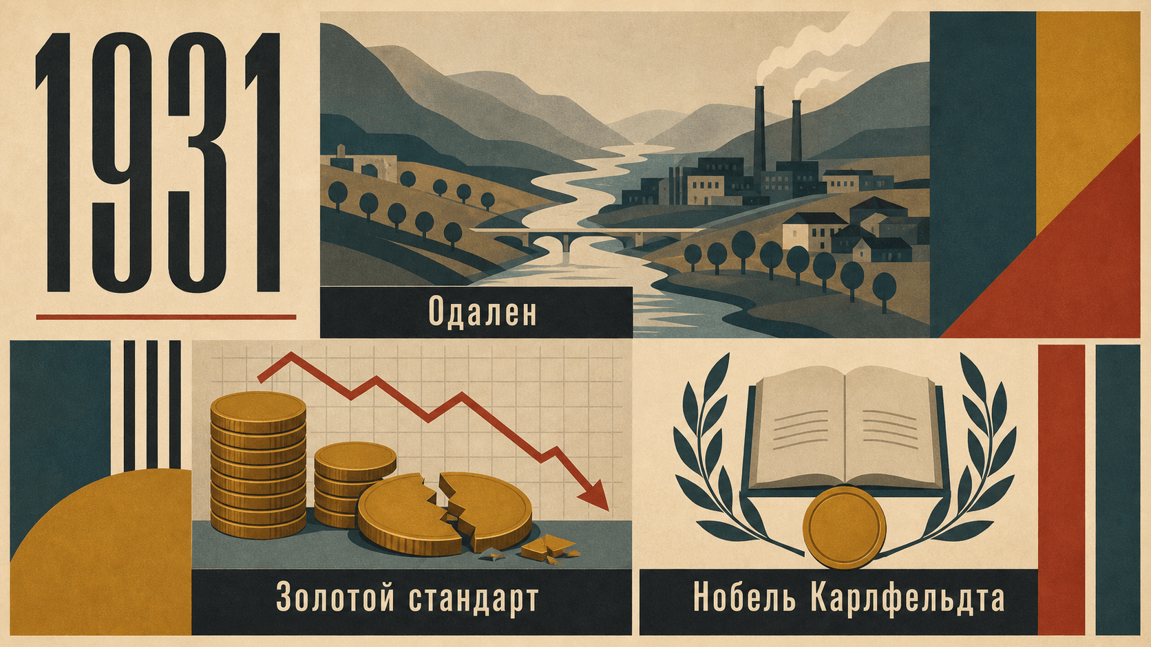 Инфографика о Швеции 1931 года: Одален, Золотой стандарт, Нобель Карлфельдта.