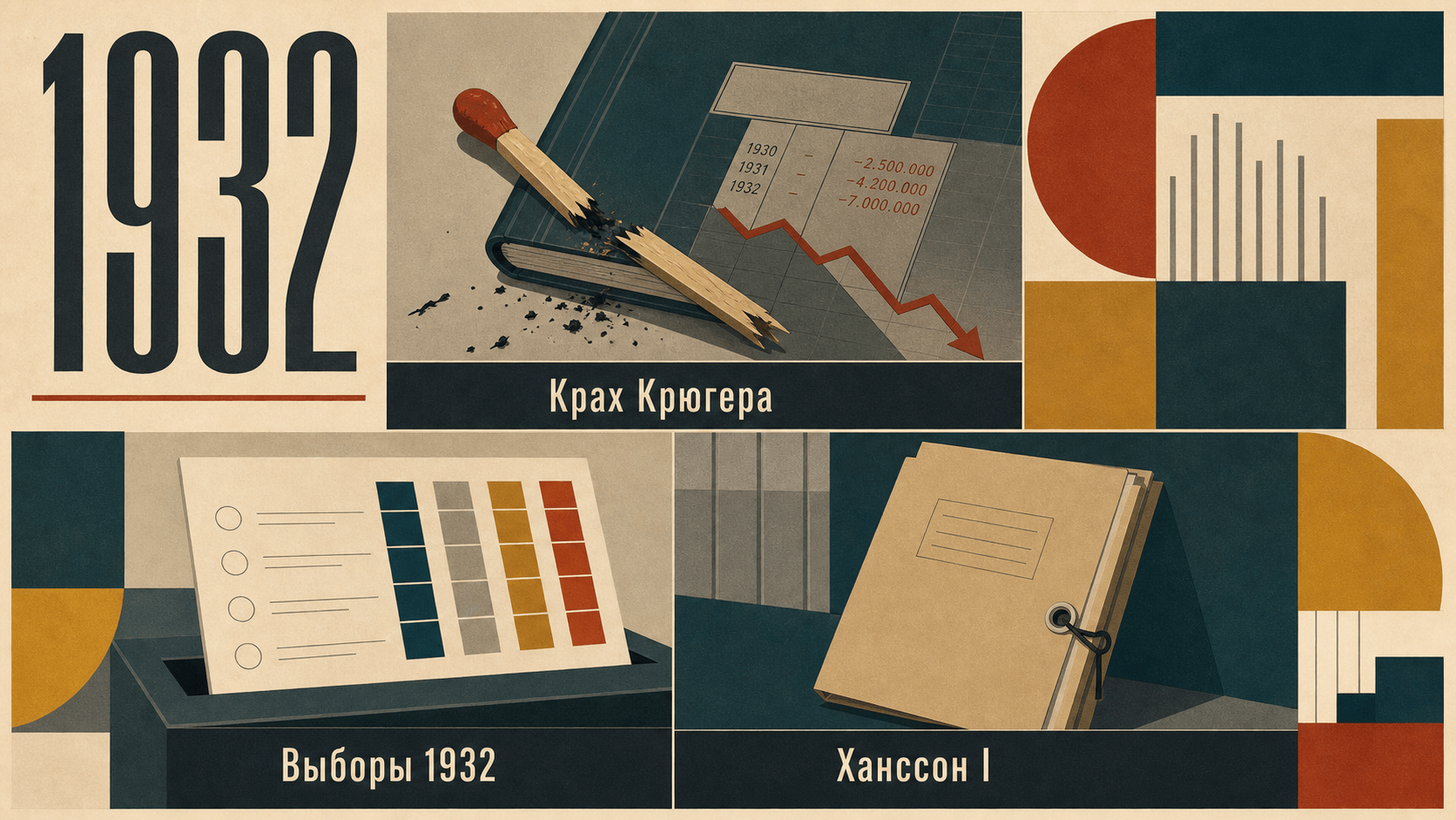 Инфографика о Швеции 1932 года: Крах Крюгера, Выборы 1932, Ханссон I.