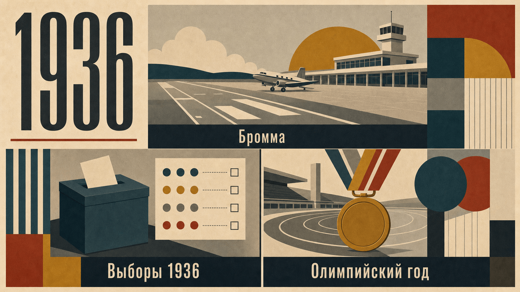 Инфографика о Швеции 1936 года: Выборы 1936, Бромма, Олимпийский год.