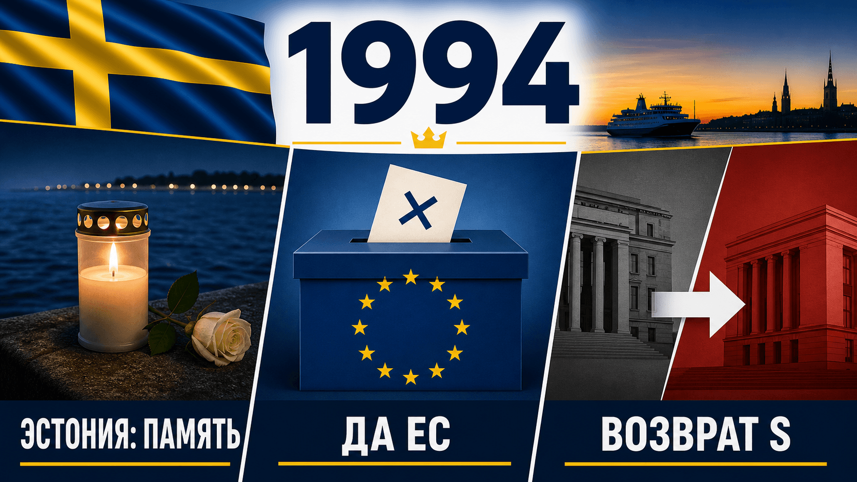 Инфографика о Швеции 1994 года: Катастрофа парома «Эстония», Референдум о ЕС, Возвращение Карлссона.