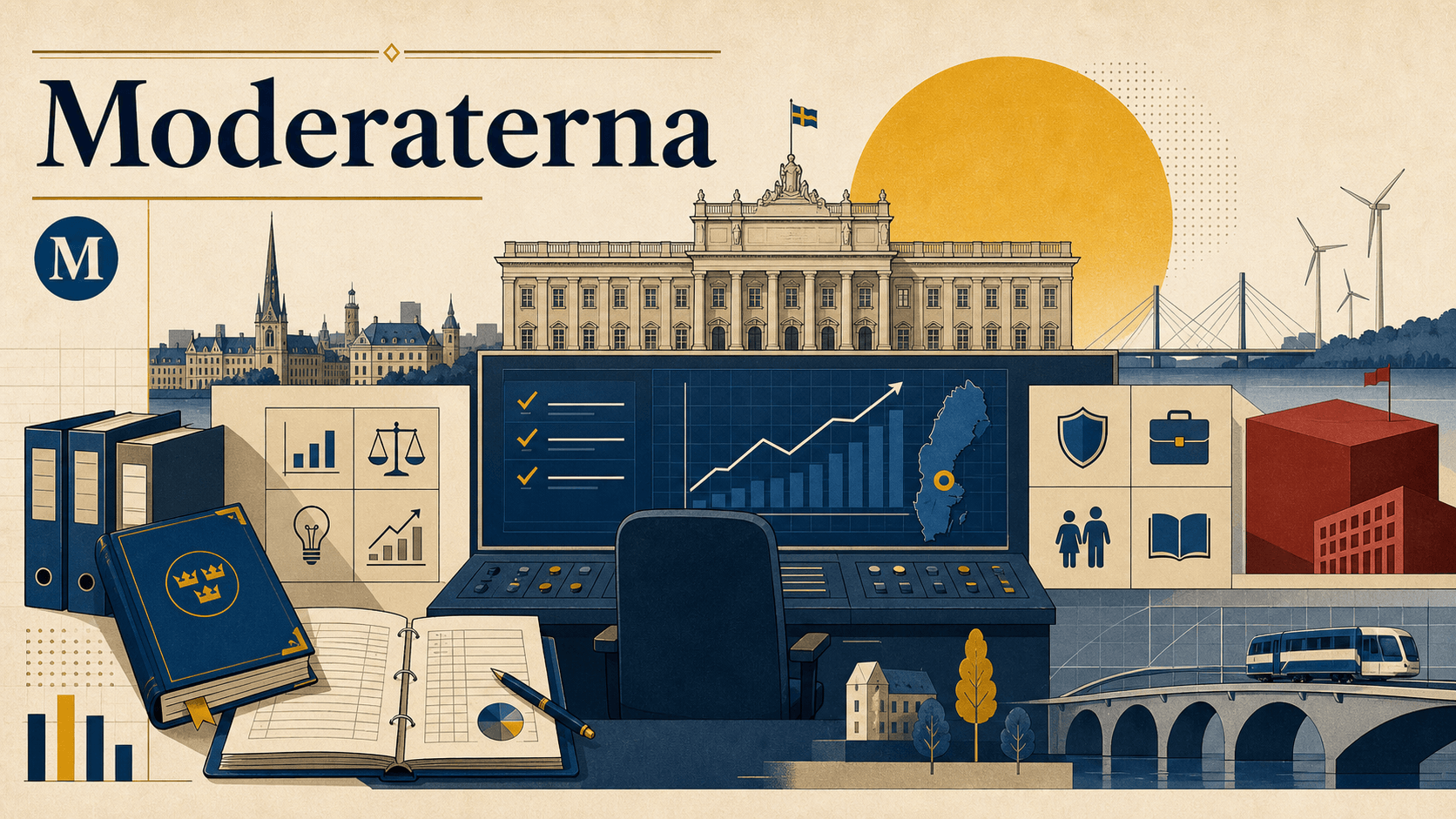 Redaktionell illustration för Moderaterna.