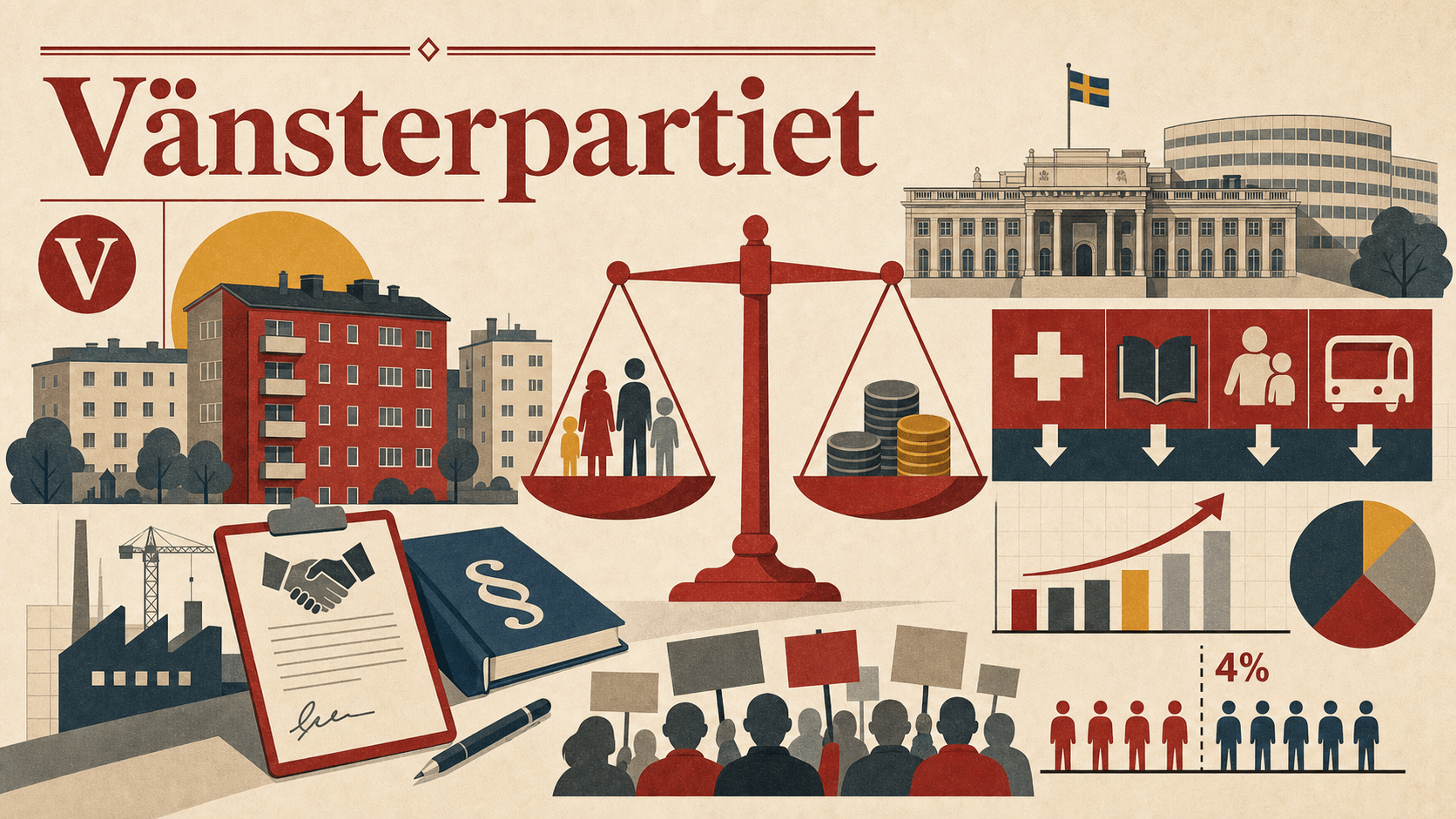Redaktionell illustration för Vänsterpartiet.