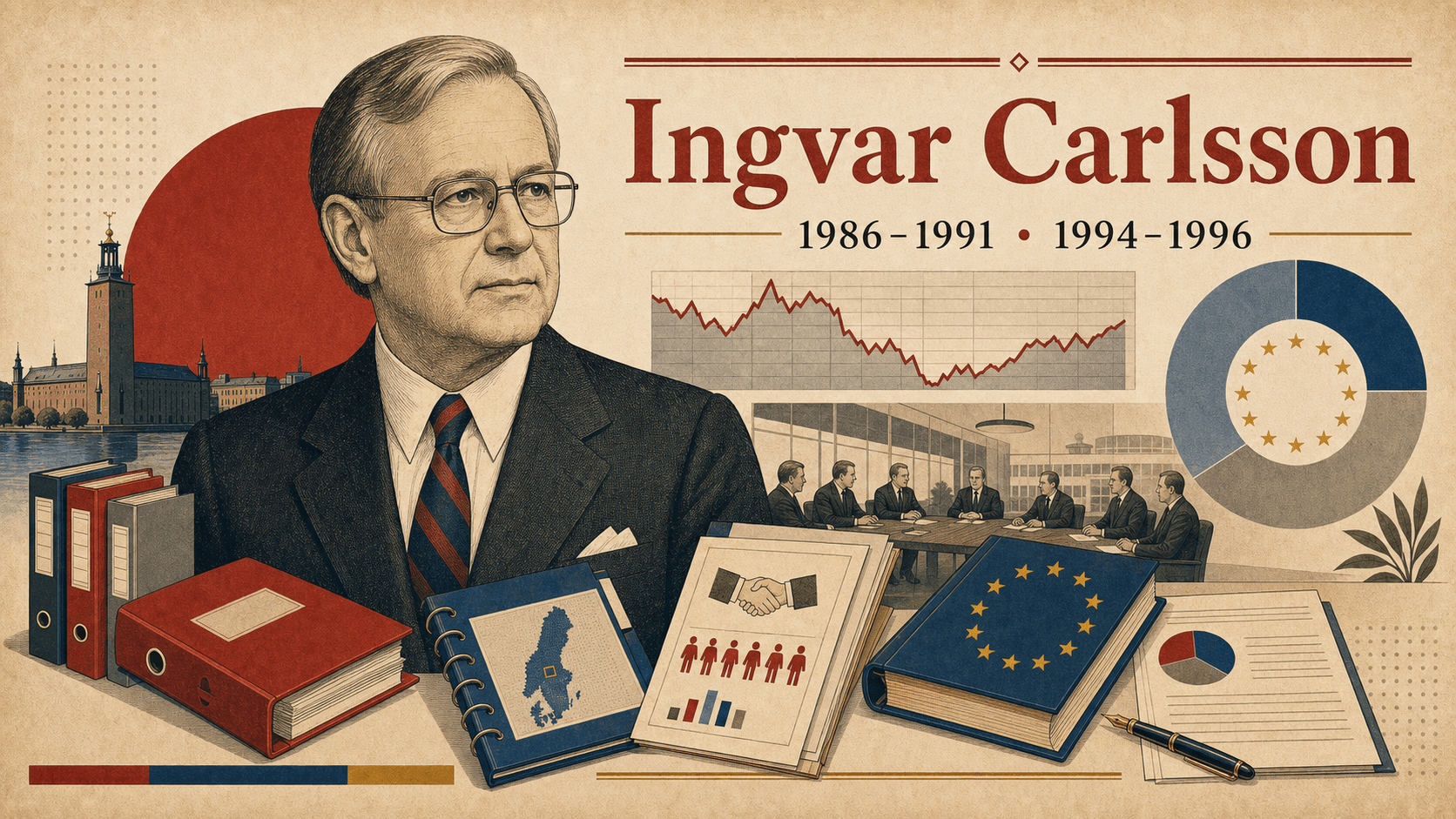 Redaktionell illustration för statsminister Ingvar Carlsson.