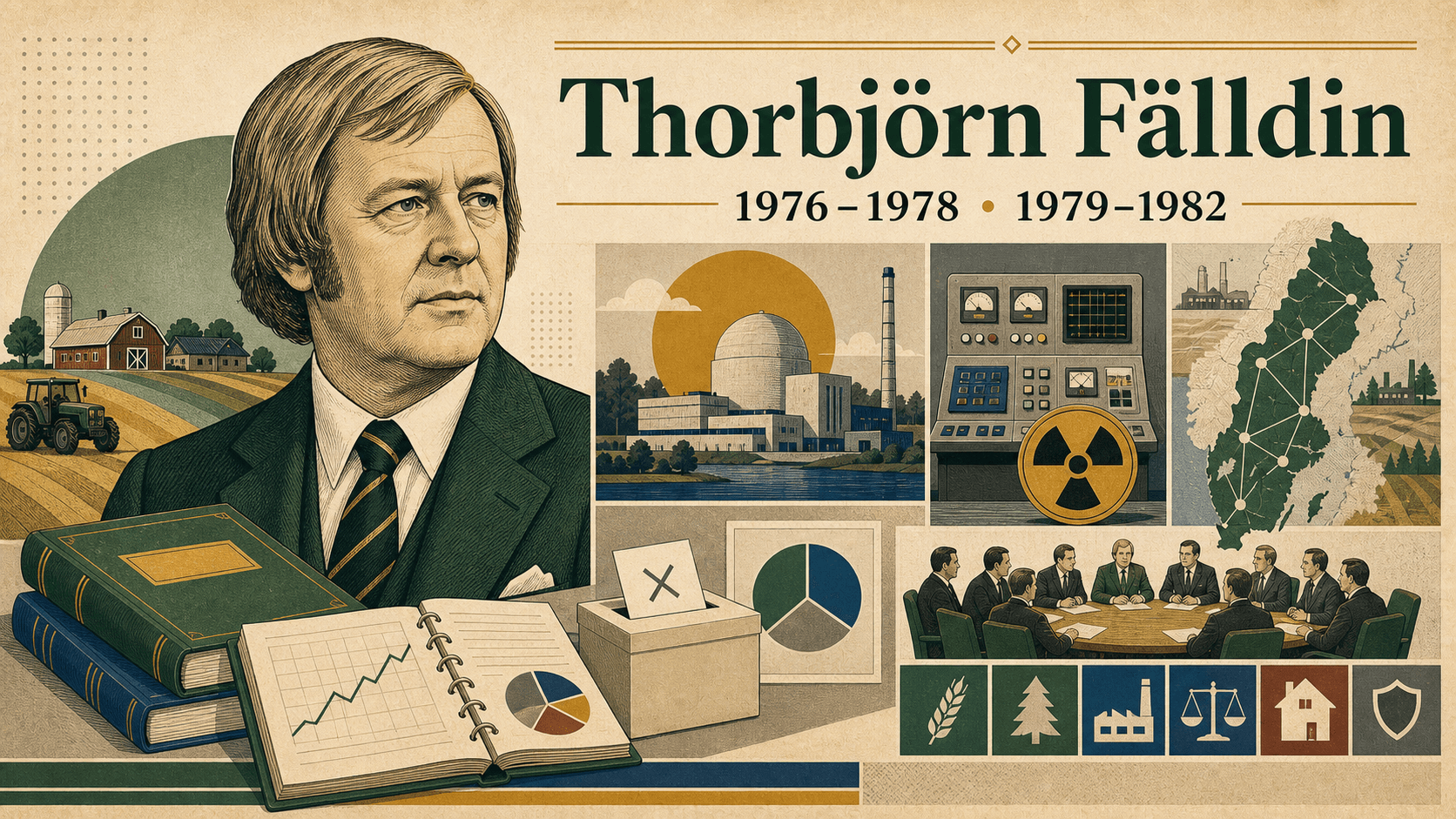 Redaktionell illustration för statsminister Thorbjörn Fälldin.