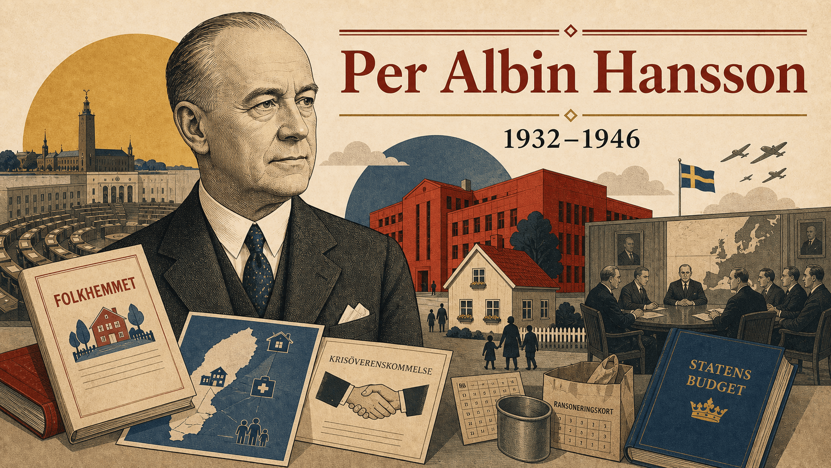 Redaktionell illustration för statsminister Per Albin Hansson.