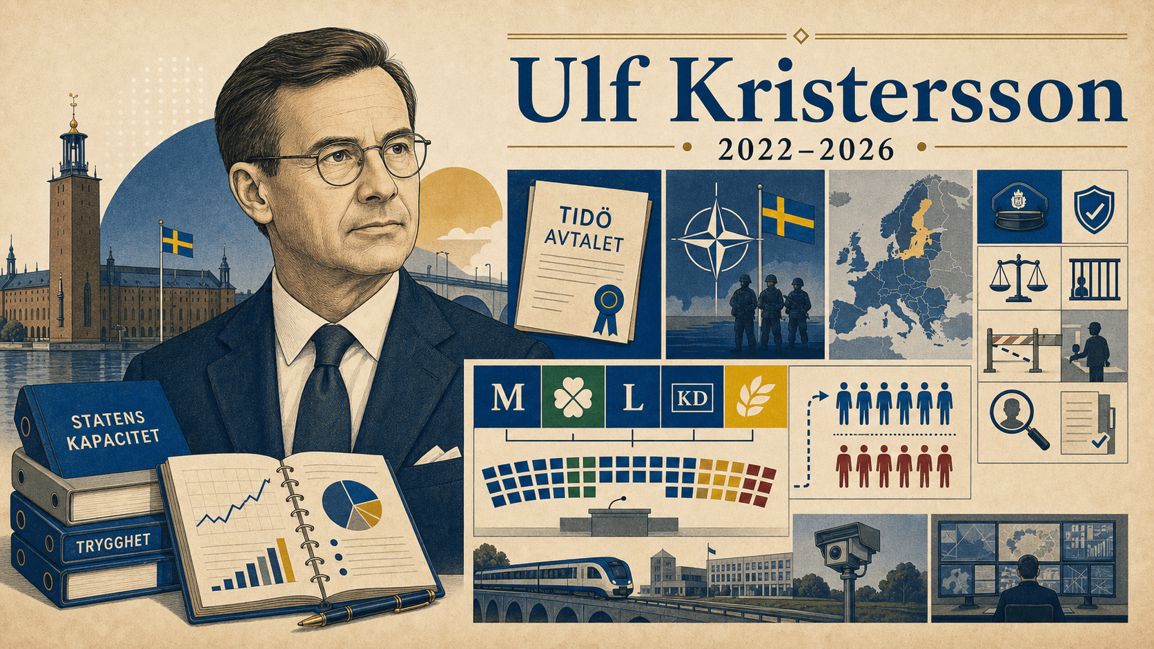 Redaktionell illustration för statsminister Ulf Kristersson.