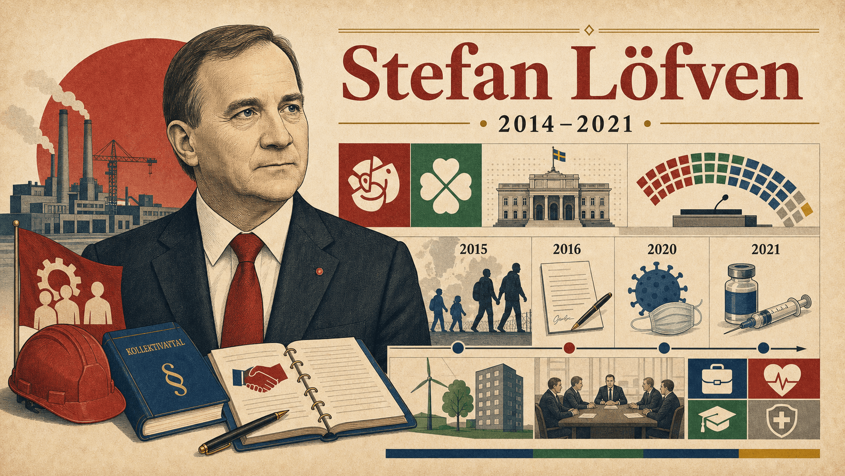 Redaktionell illustration för statsminister Stefan Löfven.