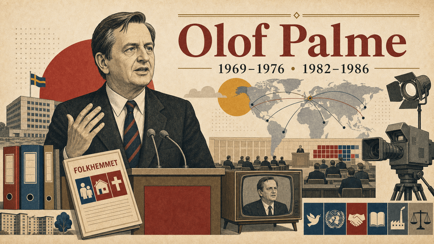 Redaktionell illustration för statsminister Olof Palme.