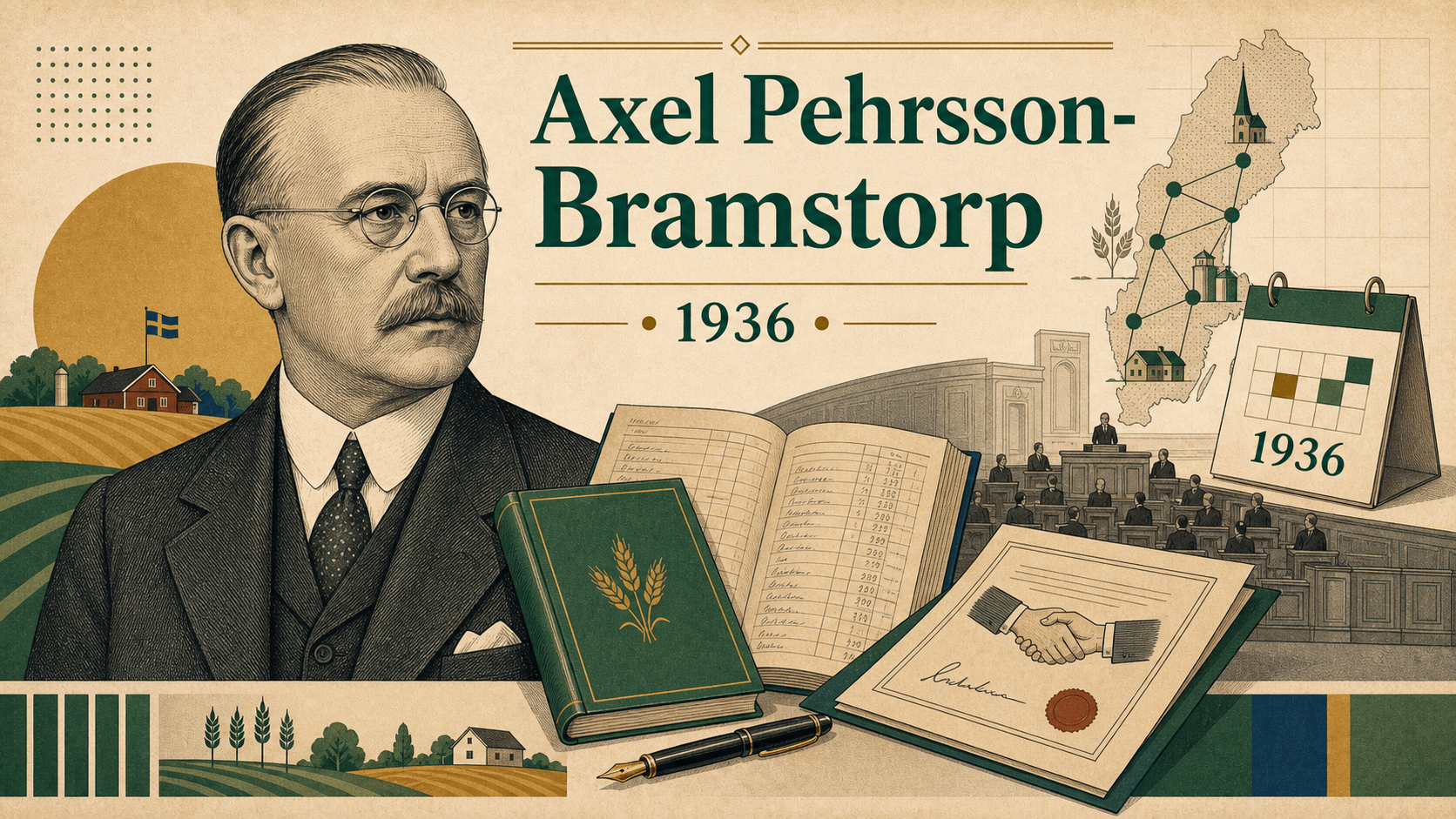 Redaktionell illustration för statsminister Axel Pehrsson-Bramstorp.