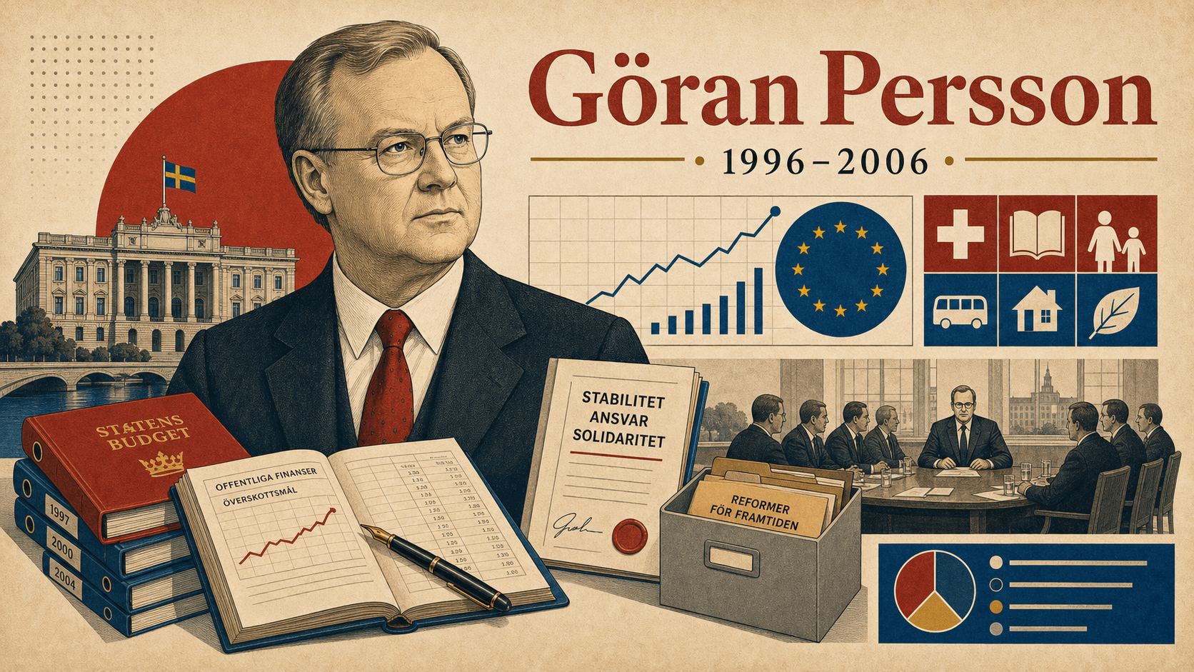 Redaktionell illustration för statsminister Göran Persson.