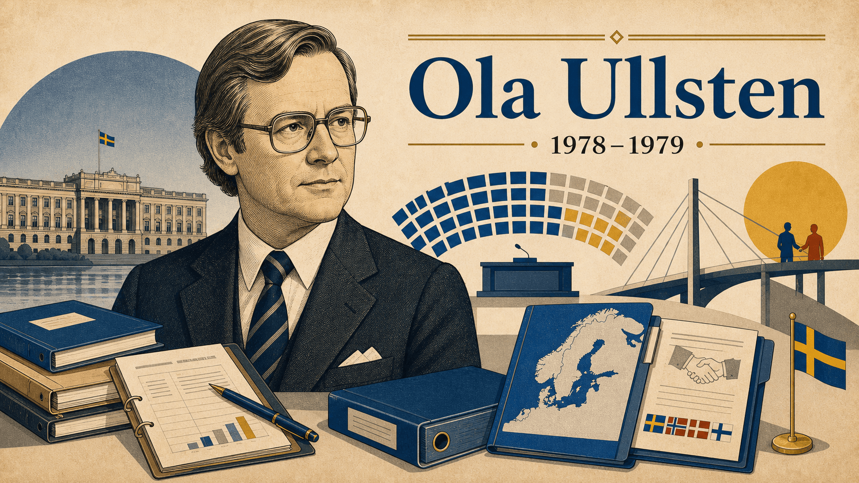 Redaktionell illustration för statsminister Ola Ullsten.